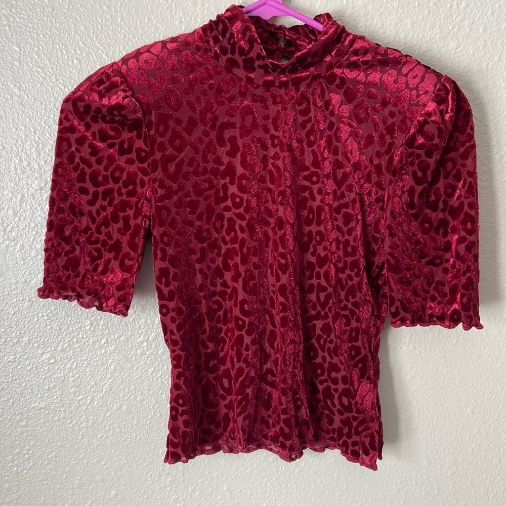 Burgundy leopard cheetah velvet crop top